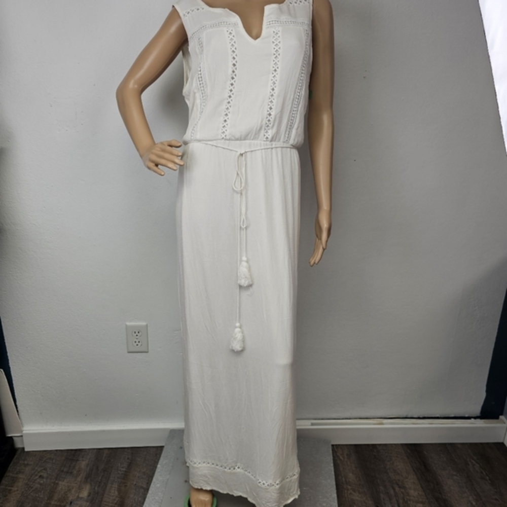 Candalite White Maxi Dress NEW  Back Elastic Waist Belt Sz XL Fairy Wedding